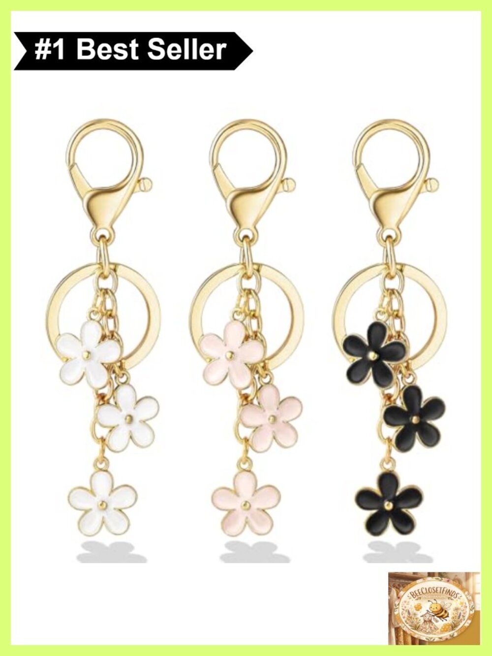 3Pc Flower Enamel Charm Keychain Set for Handbag Backpack Purse